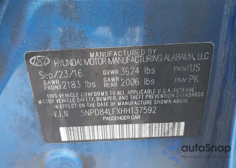 2017 Hyundai Elantra Se z USA, uszkodzony, nr VIN 5NPD84LFXHH137592